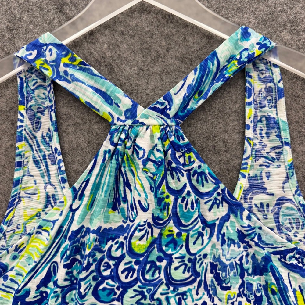 Lilly Pulitzer Tank Top XL Blue Green Fish Print Racerback 100% Cotton Vacation - Picture 6 of 8